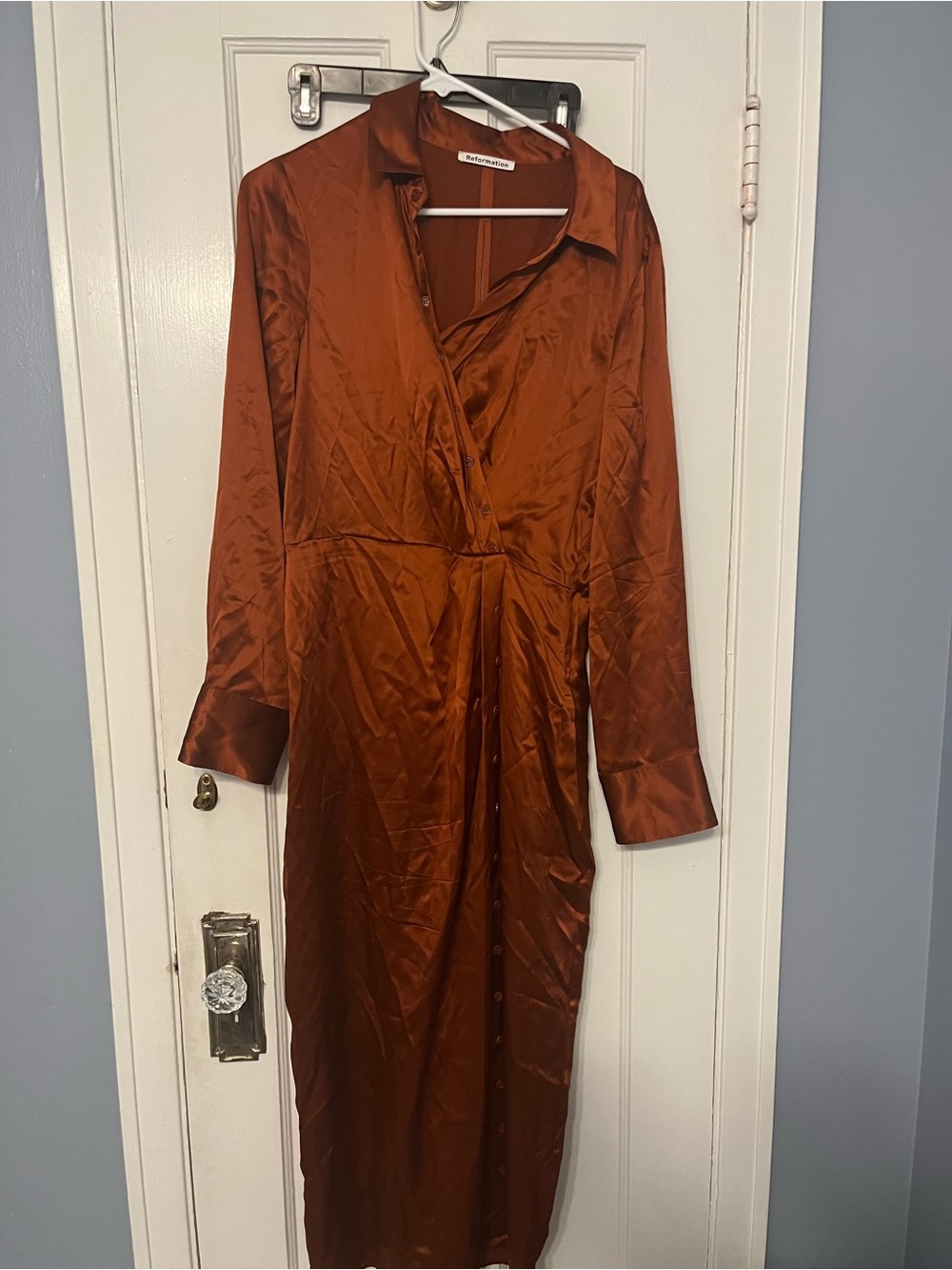 Reformation Silk Rust Button-Front Midi Dress Classic 10 Elegant Old Money